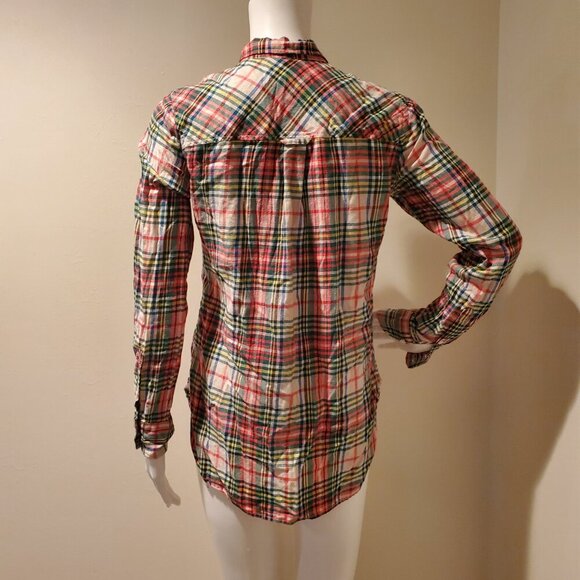 J Crew Classic Fit Boy Shirt Coral Tartan Flannel Button Down 0 - Picture 5 of 5